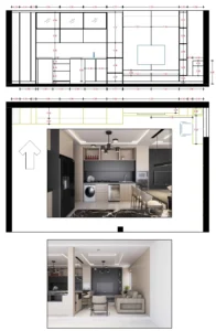 جزئیات اجرایی کابینت آشپزخانه واحد دوم پروژه شاهسواری